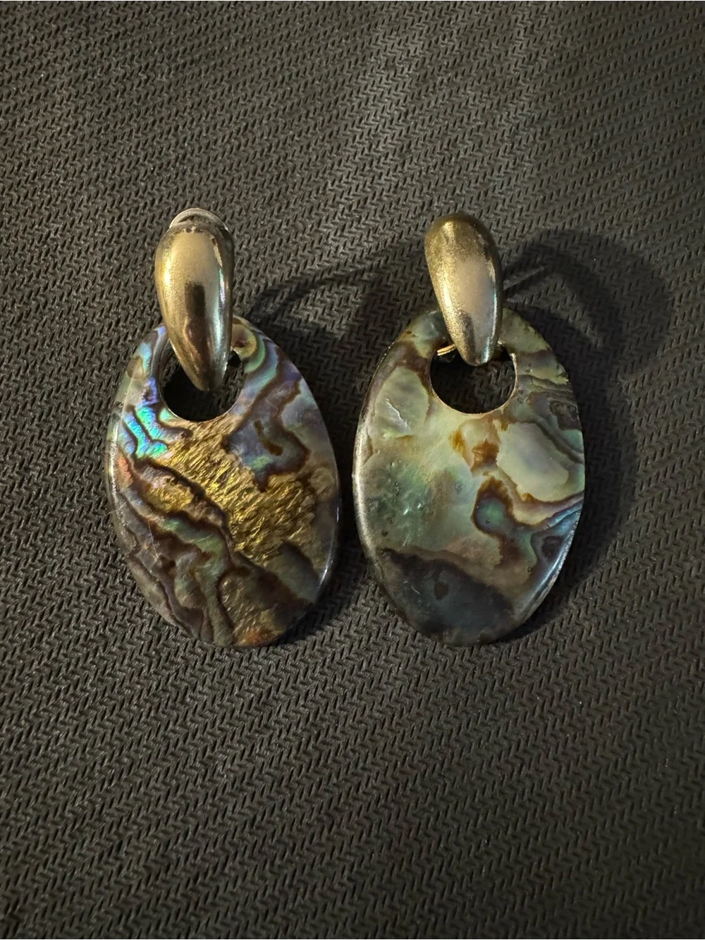 Vintage Abalone Shell Drop Earrings Blue-Green